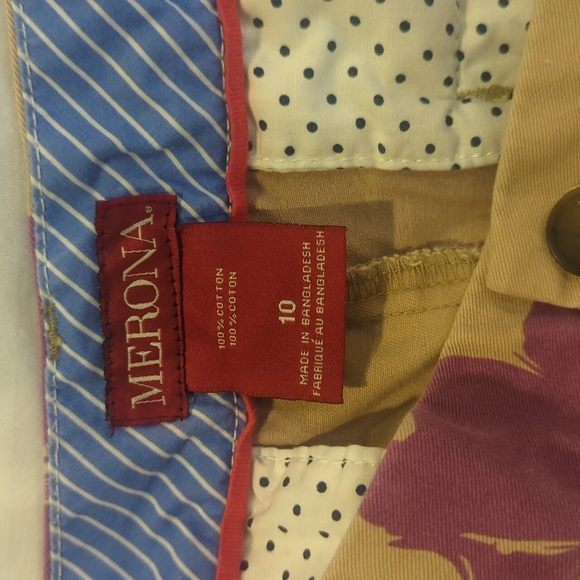 Merona women's shorts. Size 10. Tan with purple motif - Picture 3 of 3